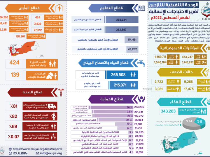 تقرير الاحتياجات الإنسانية للنازحين أغسطس 2022