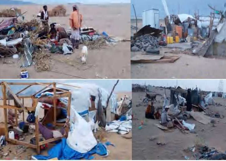 تقرير عاصفة رملية مدمرة في مخيم العند، مديرية تُبَن، محافظة لحج